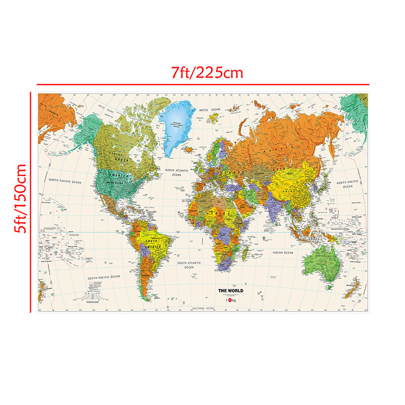 خريطة العالم قابلة للطي مقاومة للماء ، خريطة المادية بدون علم البلد للسفر والرحلة ، اللوازم المكتبية والمدرسية ، 150x225cm