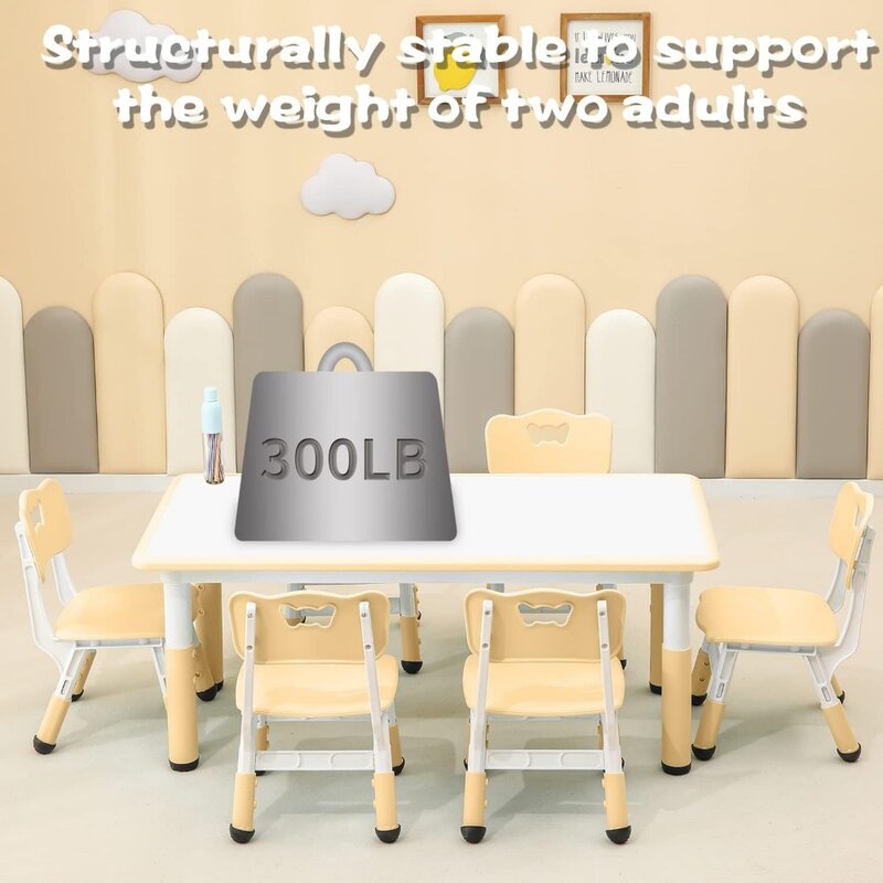 مجموعة طاولة وكرسي للأطفال ، مناسبة لسطح المكتب القابل للتعديل ، طاولات رش ، تأتي مع 6 مقاعد ، لون خشبي ، تتراوح أعمارهم بين 2-12 سنة