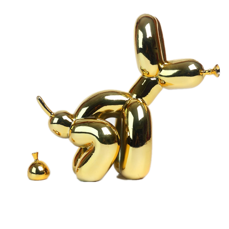 بالون الكلب هزلي براز تمثال الراتنج الحيوان النحت ديكور المنزل الراتنج الحرفية مكتب ديكور الدائمة الذهب الأسود