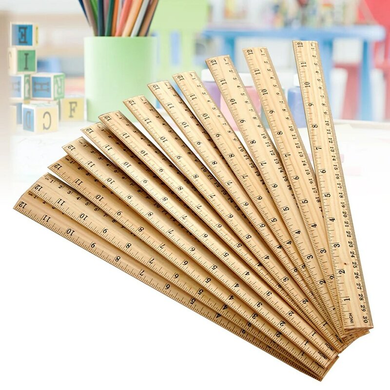 مسطرة خشبية مزدوجة المقياس لقياس المنزل والمدرسة والمكتب و 30 مسطرة و 30 و 30 و 30 و صف