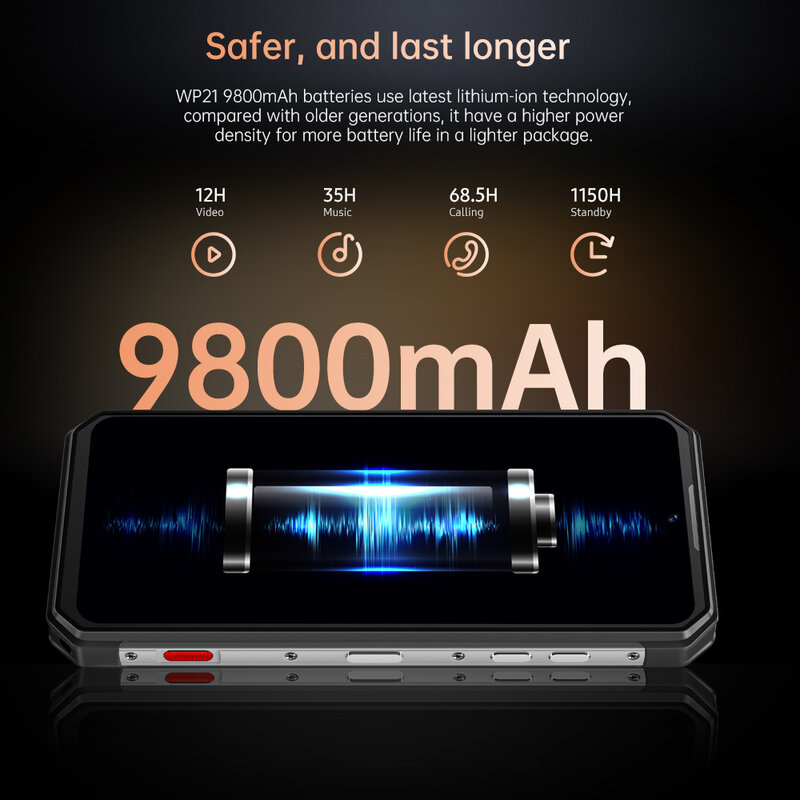 Oukitel WP21 هاتف خلوي قوي رؤية ليلية ، 9800 mAh ، هاتف محمول 12GB + 256GB ، كاميرا 64MP ، هاتف ذكي 66W ، 120 Hz Helio G99
