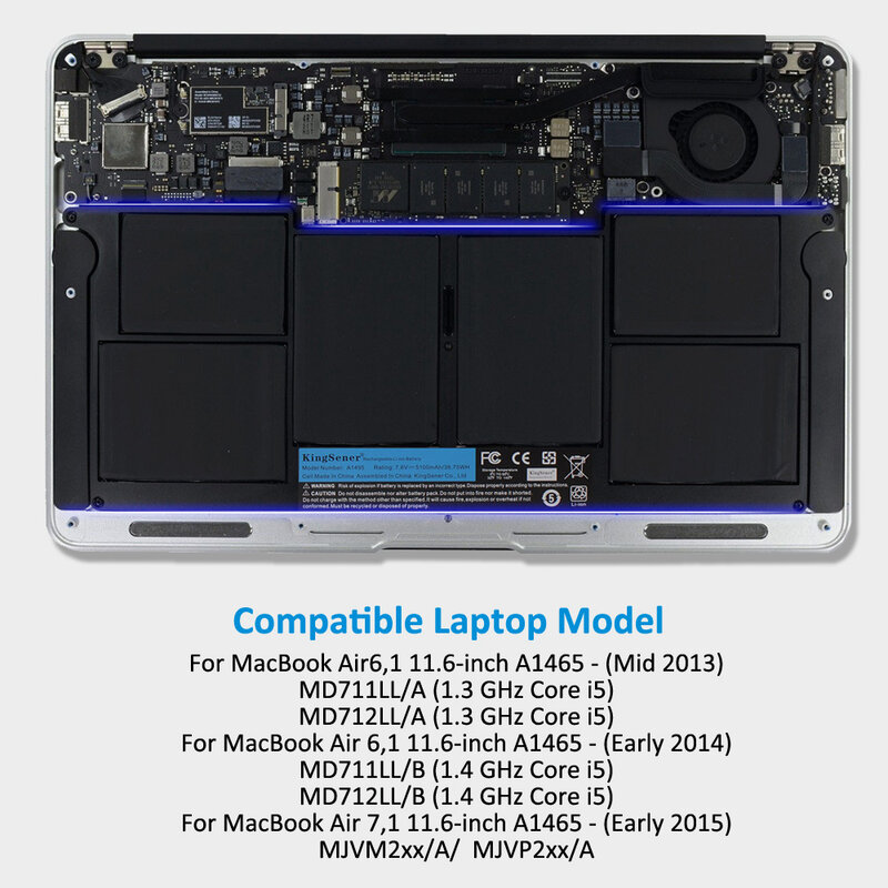 بطارية كمبيوتر محمول من KingSener طراز A1495 لأجهزة Apple MacBook Air مقاس 11 بوصة A1465 (2013 2014 2015) طراز MD711LL/A MD711/A MD712/A MD711/B 020-8084-A