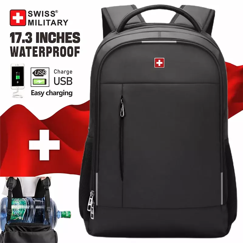 السويسري العسكرية-مقاوم للماء USB سعة كبيرة على ظهره الكمبيوتر المحمول ، 17 "حقيبة كمبيوتر محمول للرجال ، والأزياء على ظهره الأعمال للمدرسة ، حزمة الظهر