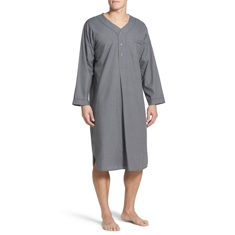 قمصان رجالية قطنية فضفاضة بأكمام طويلة ، أرواب إسلامية ، ياقة قائمة ، ثوب قفطان عربي سعودي ، بيجامة مريحة ، ربيع