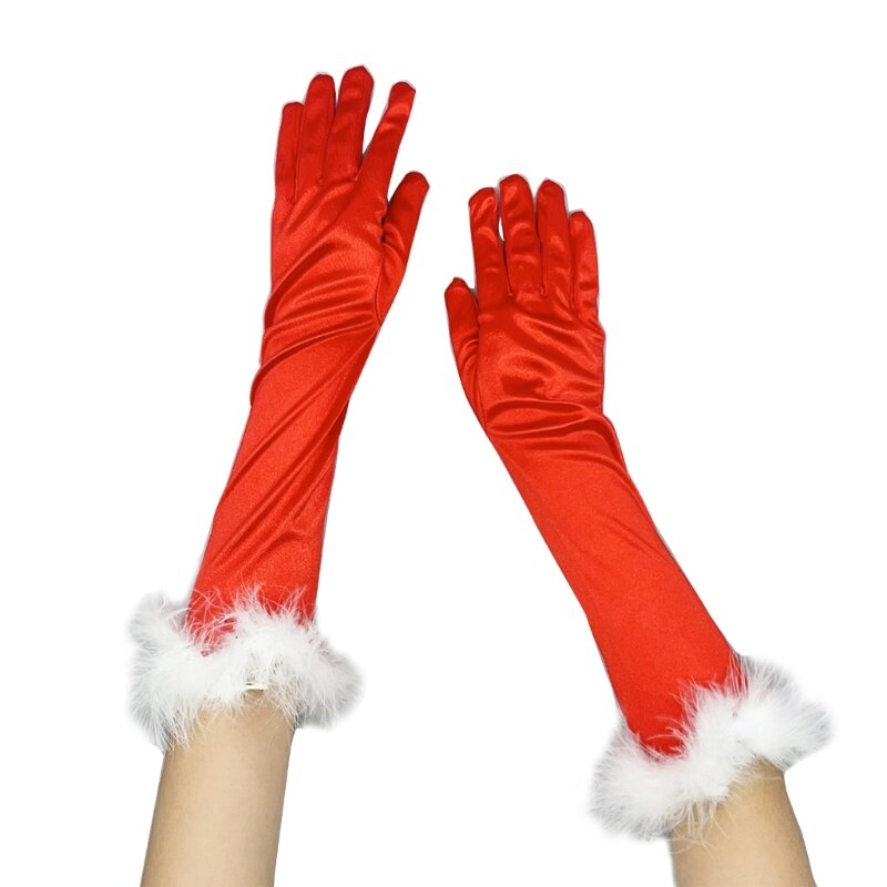 قفازات أصابع كاملة دافئة للبالغين، قفازات سانتا مع أجراس/أصفاد بيضاء