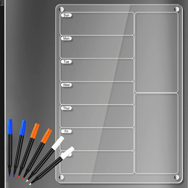 لوحة قائمة مغناطيسية شفافة للثلاجة ، مخطط تقويم أسبوعي ، ثلاجة مفكرة ، لوح أكريليك للمسح الجاف ، مخطط وجبات ، مجموعة واحدة