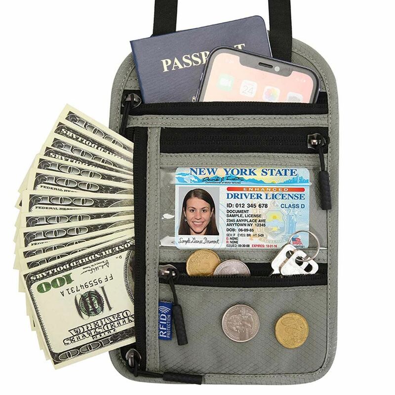 منظم بطاقات الائتمان لحامل جواز السفر ، غطاء واقي بسحاب ، محفظة عملات معدنية ، حقيبة جواز سفر للكتف ، حقيبة كروس بودي RFID