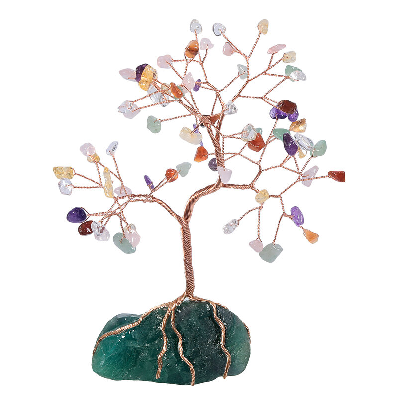 شجرة المال الكريستال الطبيعي مع قاعدة فلوريت الخام الشفاء الأحجار الكريمة للحظ والثروة ديكور المنزل