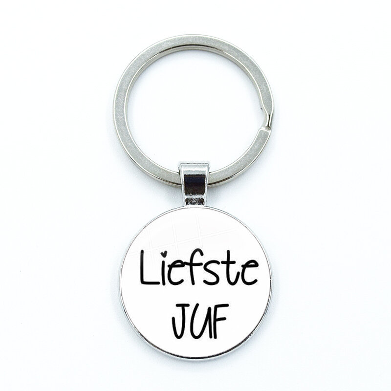 سلسلة مفاتيح من VOOR DE Liefste Juf مزودة بشماعة من الزجاج ، سلسلة مفاتيح مزودة برف من قماش القصدير ، رسالة شكر لك عزيزي المعلم هدية
