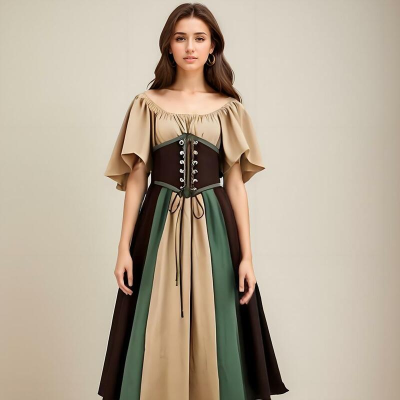 فستان ماكسي نسائي بياقة مربعة ، كلاسيكي ، عتيق ، العصور الوسطى ، حفلة عيد الهالوين ، لون متباين ، خط ، تأثيري ، مذهل