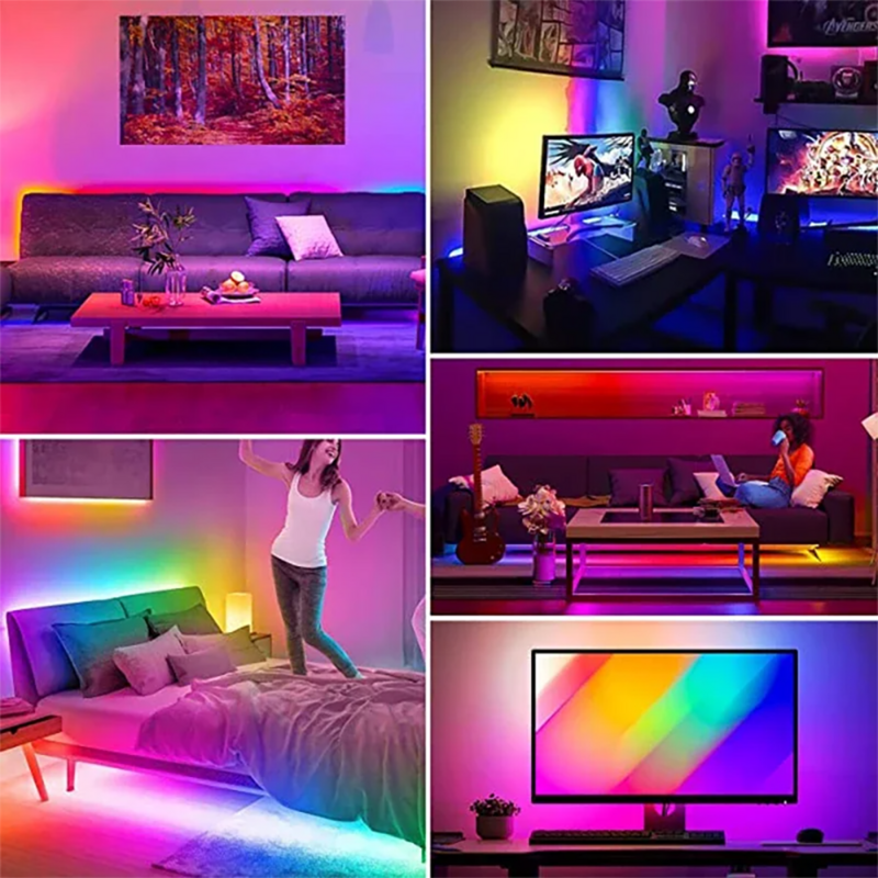 شريط إضاءة ليد بالبلوتوث RGB لتزيين الغرف ، شريط إضاءة للتلفزيون ، إضاءة خلفية ، تحكم بالتطبيق ، شاشة ، خلفية ، 5 أمتار