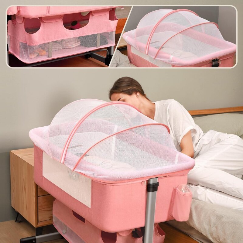 سرير أطفال محمول قابل للتعديل للرضع ، سرير وردي ، يجب أن يكون لحديثي الولادة ، بجانب السرير ، 3 في 1