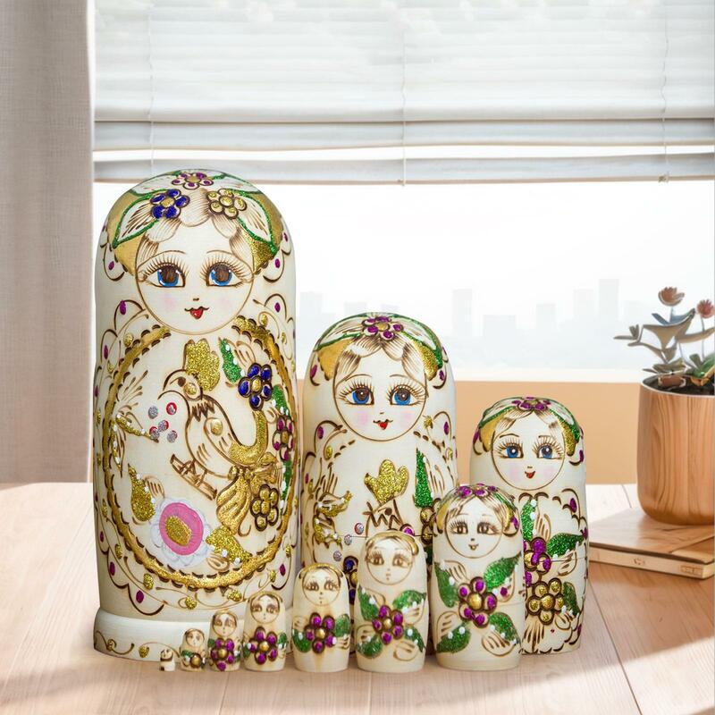 دمى ماتريوشكا روسية للأطفال ، شخصيات مرسومة يدويًا ، مجموعة تكديس خشبية يدوية الصنع ، هدية للهالوين ، مجموعة من 10 أجزاء