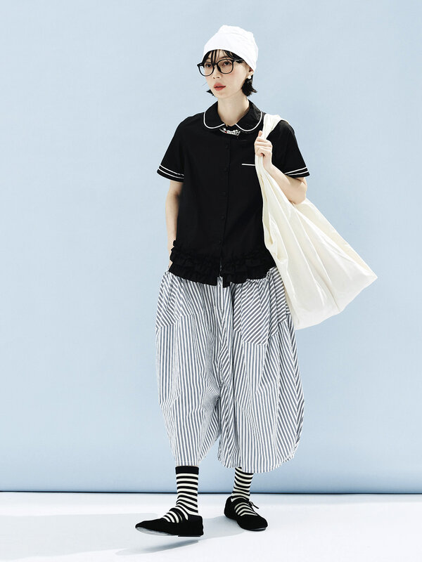 تنورة جيب مطبوعة مخططة بخصر مرن للنساء ، تصميم أصلي ، من Imakoni