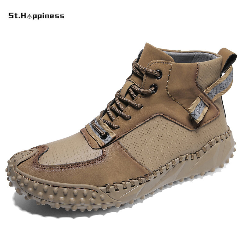 أحذية للرجال مصنوعة يدويًا من الجلد أحذية كاحل كلاسيكية لعام 2023 أحذية غير رسمية مريحة ذات نعل ناعم بدون كعب للبيع