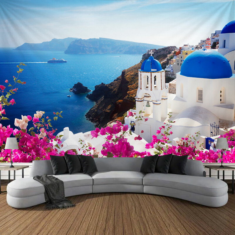 نسيج زهرة ريفي إيطالي ، مشهد كبير في الهواء الطلق ، مناسب للفناء وغرفة النوم ، ديكور جدار فني ، نسيج البحر الأبيض المتوسط