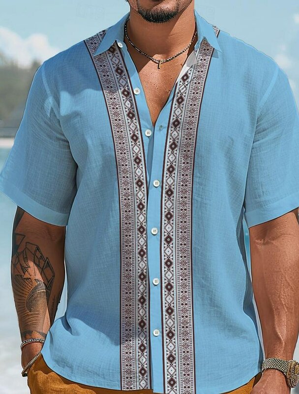 الرجال القبلية العرقية هاواي منتجع قميص عارضة ، قصيرة الأكمام البوليستر ، الصيف والربيع ، الشارع في الهواء الطلق ، هاواي منتجع