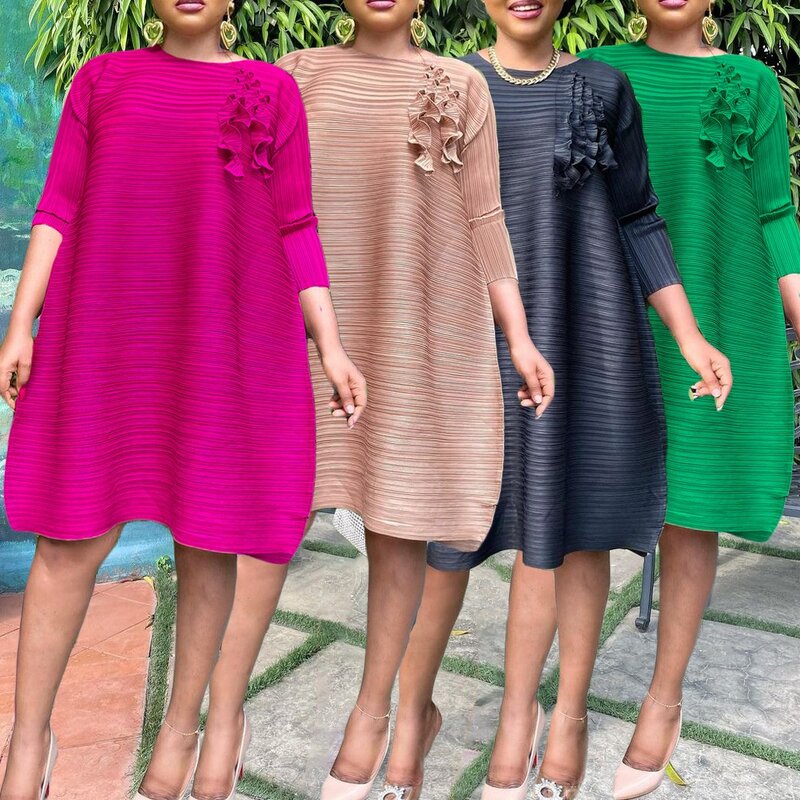 Wrinkle Summer A-line Dress African Dresses for Women 2022 Elegant Loose Robe Africaine Femme Vestidos Casual African Clothes