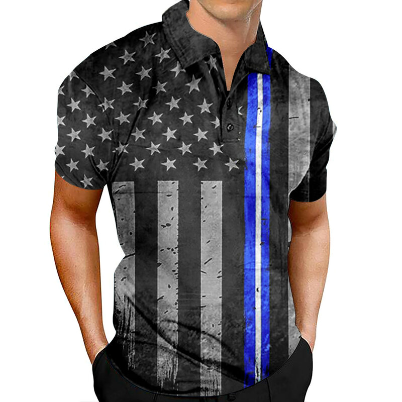 قميص كلاسيكي بقصة العلم الأمريكية ، ملابس رجالية ، تيشيرتات رجالية ، أداء وطني ، يوم الجمهورية