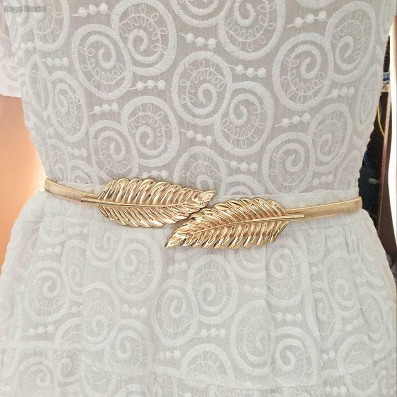 ورقة شكل أحزمة لفتاة حزام للنساء الذهب الفضة ورقة معدنية تمتد عالية الخصر الفرقة فستان الزفاف Cummerbund