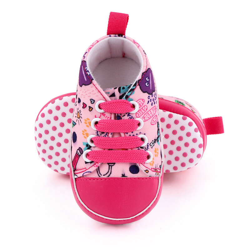 جديد طفل حذاء رياضة الكرتون الطباعة الرضع الدانتيل متابعة الأولى ووكر الأحذية الوليد القطن عادية لينة وحيد العنصر ل 0-1 سنة