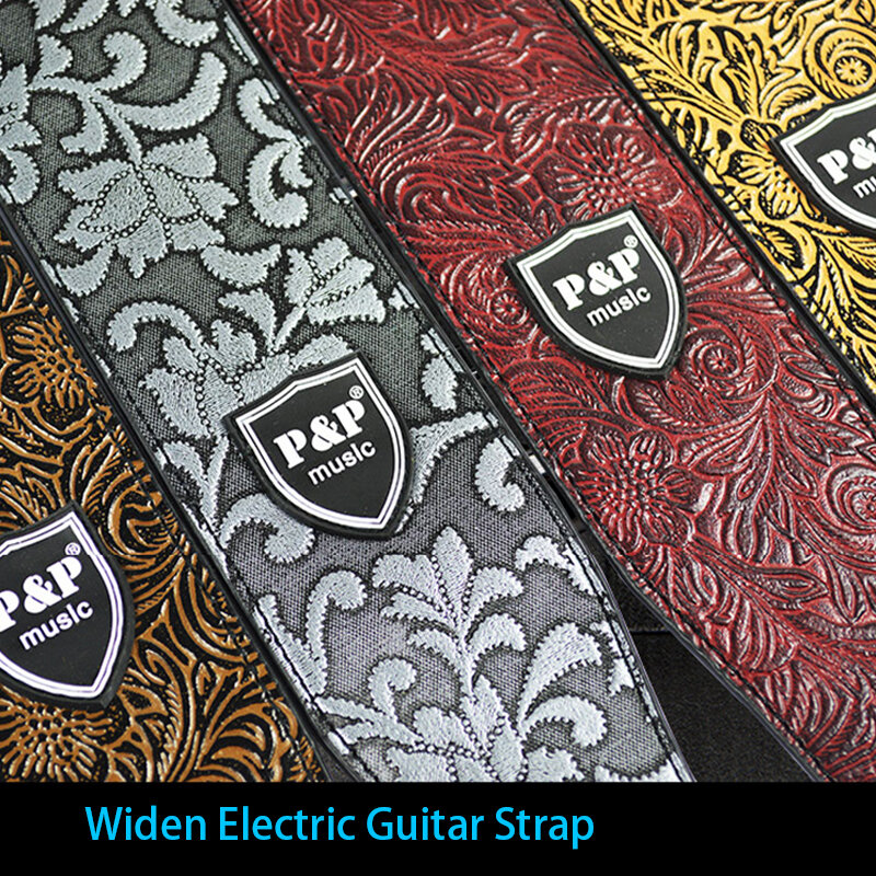 P & P 2.5 بوصة الغيتار حزام جلد طبيعي قابل للتعديل لينة مطرزة حزام ل الكلاسيكية باس الموسيقى هواية الغيتار الملحقات