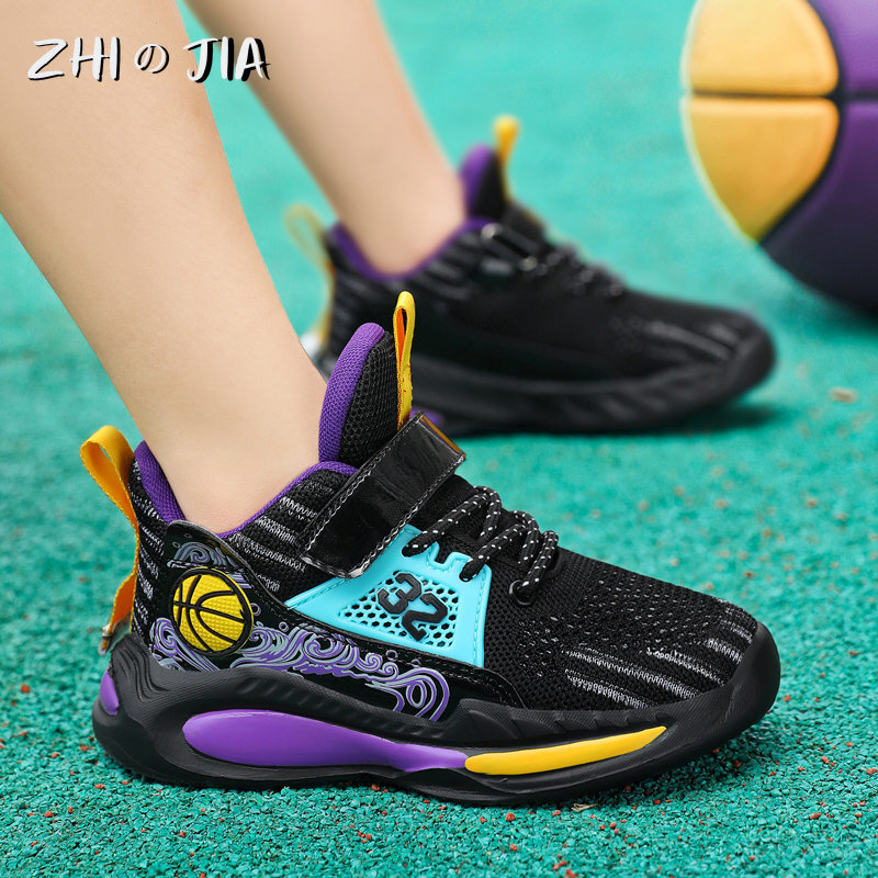 صيف جديد محبوك كرة السلة حذاء رياضة الشباب الأطفال الترفيه موضة الأحذية الرياضية في الهواء الطلق مكافحة زلة تنفس الأحذية 30-40