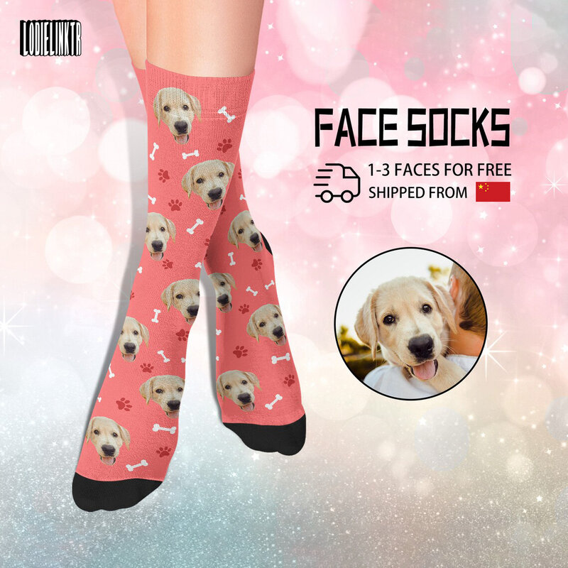 جوارب مخصصة للحيوانات الأليفة شخصية لطيفة صورة على شكل كلب قط على الجوارب تصميم أقدام العظام مضحك وجه الجوارب عاشق الحيوان هدية لأي شخص