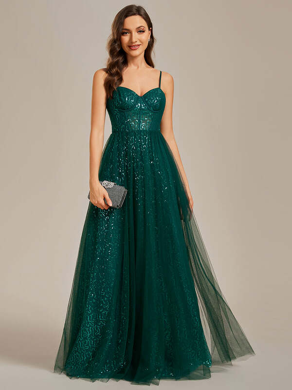 فستان سهرة بدون حمالات برقبة حبيبته ، فساتين سهرة رائعة ، أشرطة سباغيتي ، فستان وصيفة العروس أخضر غامق ،
