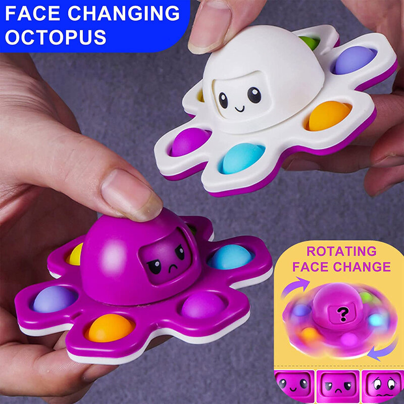 3IN1 الوجه Octopu اضغط عليه لعبة فنجر سبينر اللعب مكافحة تخفيف الإجهاد اليد الإصبع الدوران دفع فقاعة تغيير الوجه لعبة الحسية
