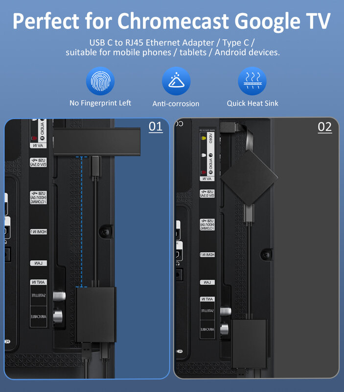 محول ايثرنت من Zexmte لتلفزيون Chromecast 4K من جوجل ، USB C ، Type-C إلى بطاقة شبكة 100Mbps للهواتف الذكية والأجهزة اللوحية وأجهزة الأندرويد