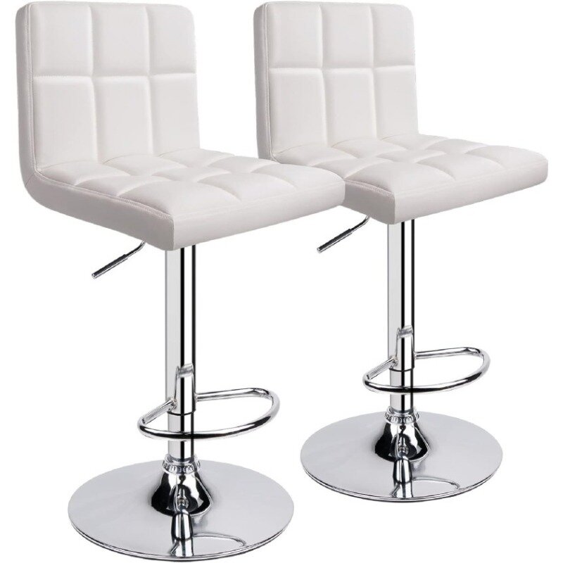 كرسي بار دوار قابل للتعديل من الجلد الصناعي مع ظهر ، مقاعد بار حديثة ، مجموعة من 2 ، رمادي خفيف