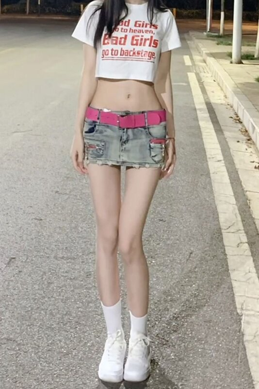 الأمريكية فتاة حار منخفضة الخصر الدنيم تنورة المرأة الصيف التنانير مثير ملفوفة الورك ألف خط تنورة قصيرة صغيرة