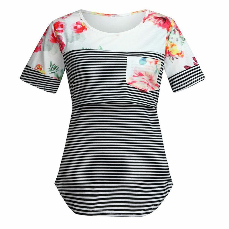 New pregnant women spring and autumn summer round neck color matching stitching loose short sleeve top T-shirt pregnant clothes