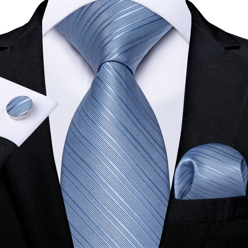 DiBanGu-ربطة عنق مخططة وأزرار أكمام للرجال ، حرير ، أزرق فاتح ، لحفلات الزفاف ، والأعمال ، مجموعة دروبشيبينغ