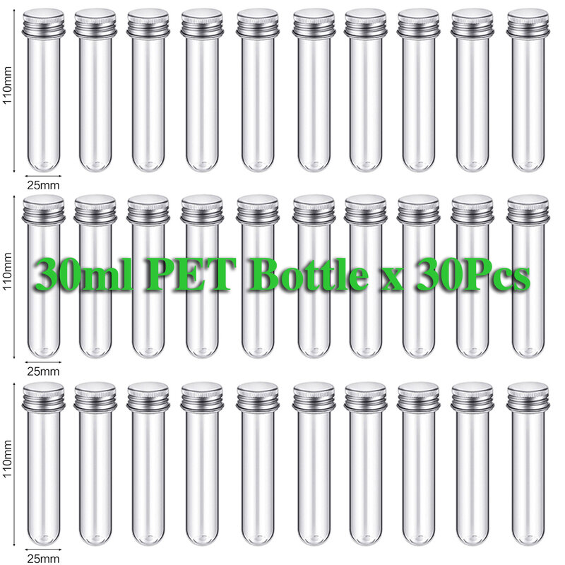 زجاجة أنبوبية لاختبار الحيوانات الأليفة ، بلاستيك اسطواني شفاف ، زجاجة قابلة لإعادة الملء للقناع ، خط بيانات الحلوى ، 30 أو 50 أو 50 أو 50 أو 50 أو