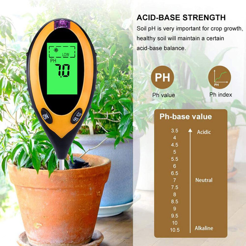 جهاز اختبار جديد 4 في 1 لقياس درجة الحموضة في التربة/درجة الحرارة/اختبار التربة جهاز اختبار الحموضة في الرطوبة جهاز قياس الرطوبة في النبات