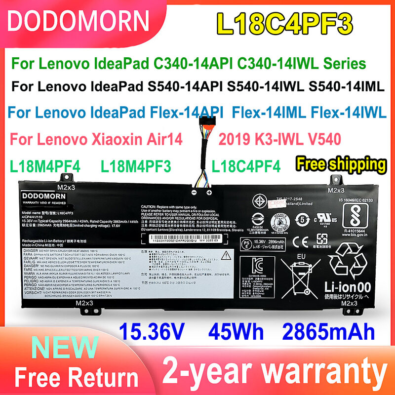 بطارية كمبيوتر محمول لينوفو IdeaPad ، لينوفو IdeaPad S540-14IWL C340-14api C340-14IWL Xiaoxin Air14 2019 Flex-14api ، 2865mAh ، L18C4PF3 ، جديد