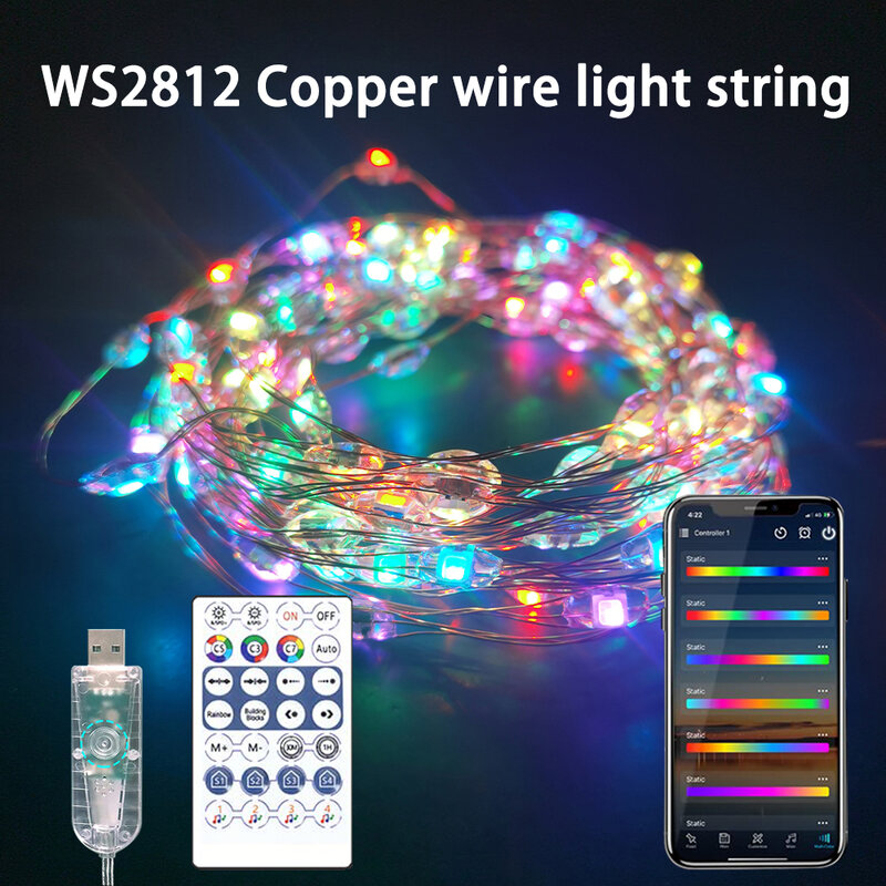 سلسلة أسلاك نحاسية لعيد الميلاد ، Dreamcolor RGB ، USB ، موسيقى بلوتوث ، سلسلة أضواء ، DC 5V ، أضواء led ، WS2812B ، RGB ، خرافية