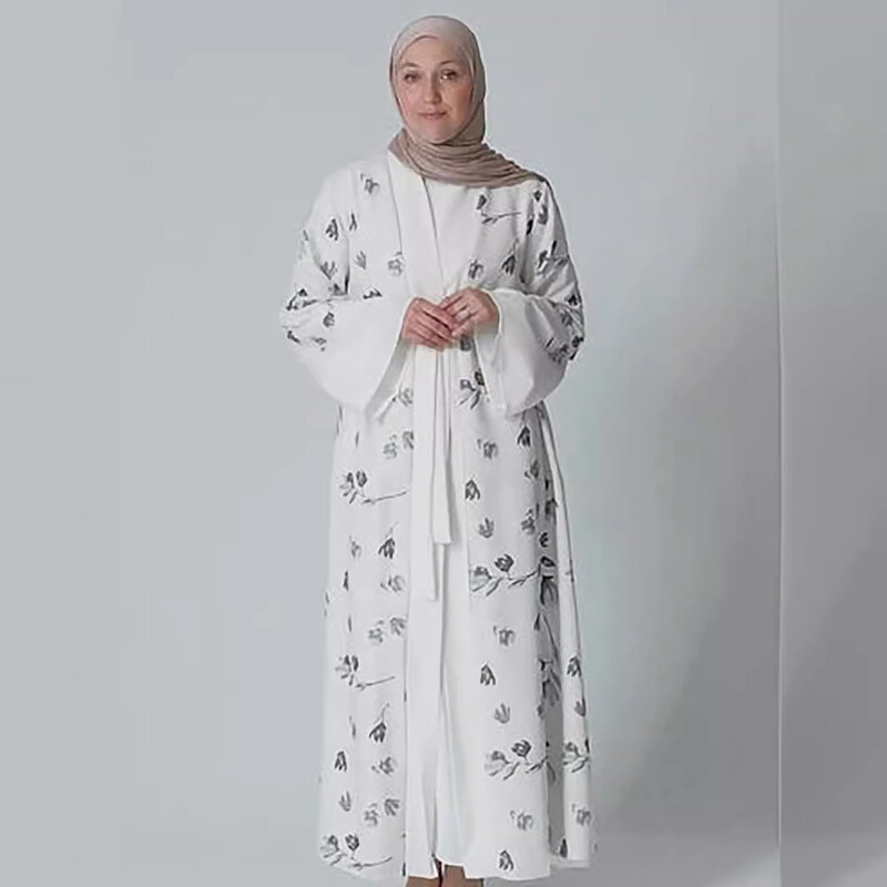 عباية مفتوحة فستان برباط للنساء المسلمات ، رداء غير رسمي ، كارديتان ، ملابس إسلامية ، دبي ، تركيا ، قفطان