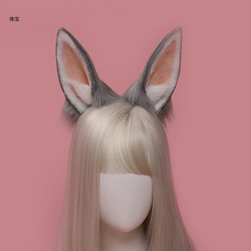 X5QE طوق شعر قطيفة على شكل آذان أرنب حيوانية عصابة رأس لوليتا أغطية رأس كوسبلاي للحفلات