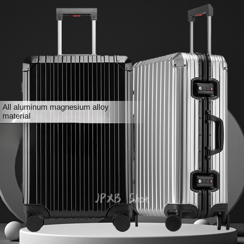 جميع حقائب السفر المصنوعة من سبائك الألومنيوم والمغنيسيوم مع عجلات ، حقيبة عربة معدنية للأمتعة ، مقصورة مقصورة عالمية ، 20 بوصة