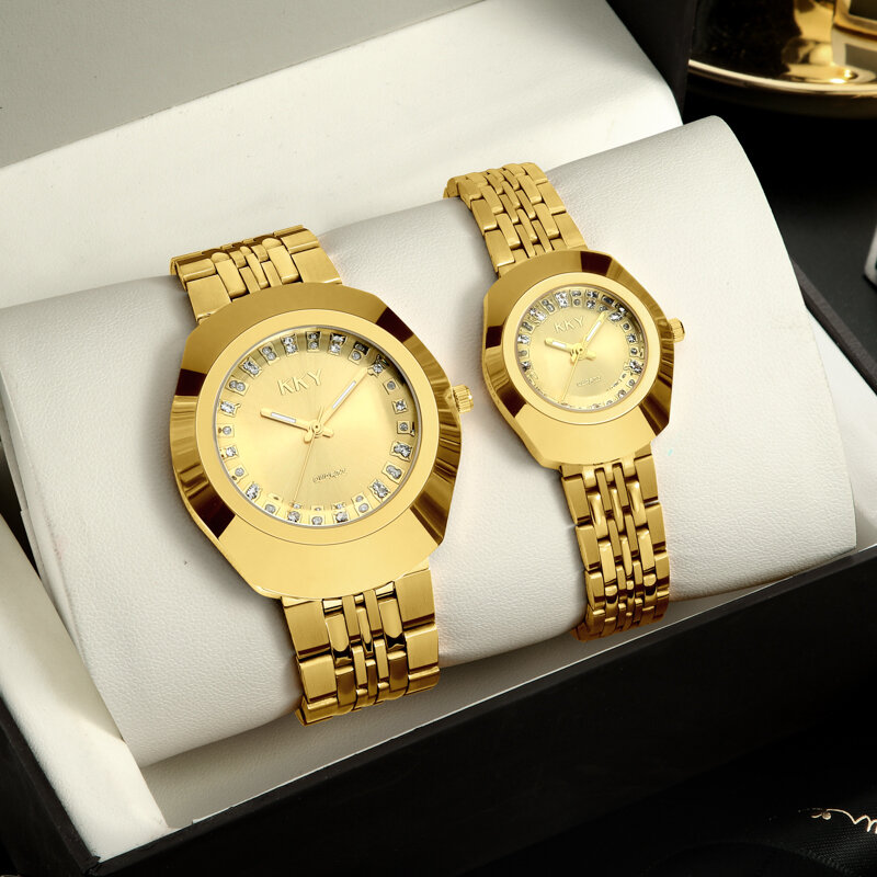 ساعة كوارتز للرجال والنساء ، من الفولاذ بالكامل ، عصرية وجميلة ، ذهبية ، جديدة ، KKY2024