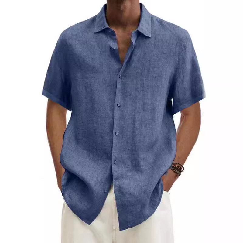 قمصان شاطئ هاواي القطنية بأزرار لأعلى للرجال ، بلوزة رقيقة جيدة التهوية ، تيشيرت سادة ، ملابس الشارع غير الرسمية ، ريترو ، الصيف