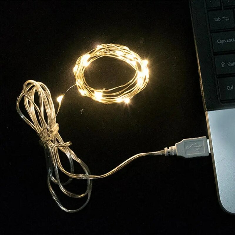 أسلاك النحاس LED سلسلة أضواء ، الجنية ضوء ، USB ، جارلاند ، عيد الميلاد ، الزفاف ، ديكور حفلات ، 2 متر ، 20 أضواء