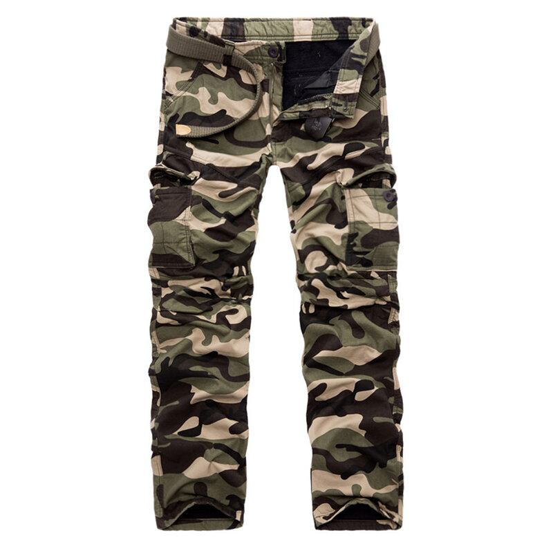 HoHigh جودة الرجال الجينز التمويه بنطال صيد السراويل متعددة جيب الرجال الجيش (بدون حزام)