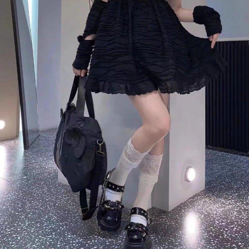 MBTI-Black Hello Kitty حقيبة حمل للنساء ، نايلون ، أحادي اللون ، سعة كبيرة ، حقيبة كتف كاجوال ، حقيبة سفر ، حقيبة يد نسائية ، موضة لطيفة