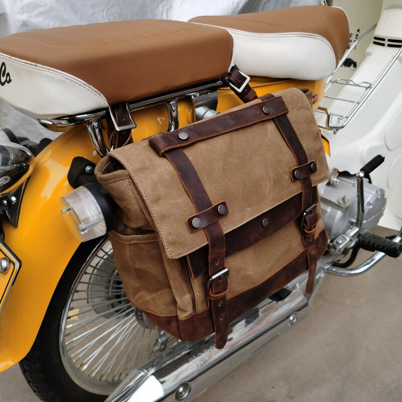 دراجة نارية الجانب حقيبة ، العالمي قماش الشمع مقاوم للماء ، قاطرة السفر الجمل