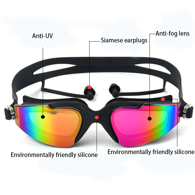 سيليكون المهنية نظارات الوقاية للسباحة مكافحة الضباب UV متعدد الألوان نظارات سباحة مع سدادة الأذن مشبك الأنف النساء المياه نظارات رياضية
