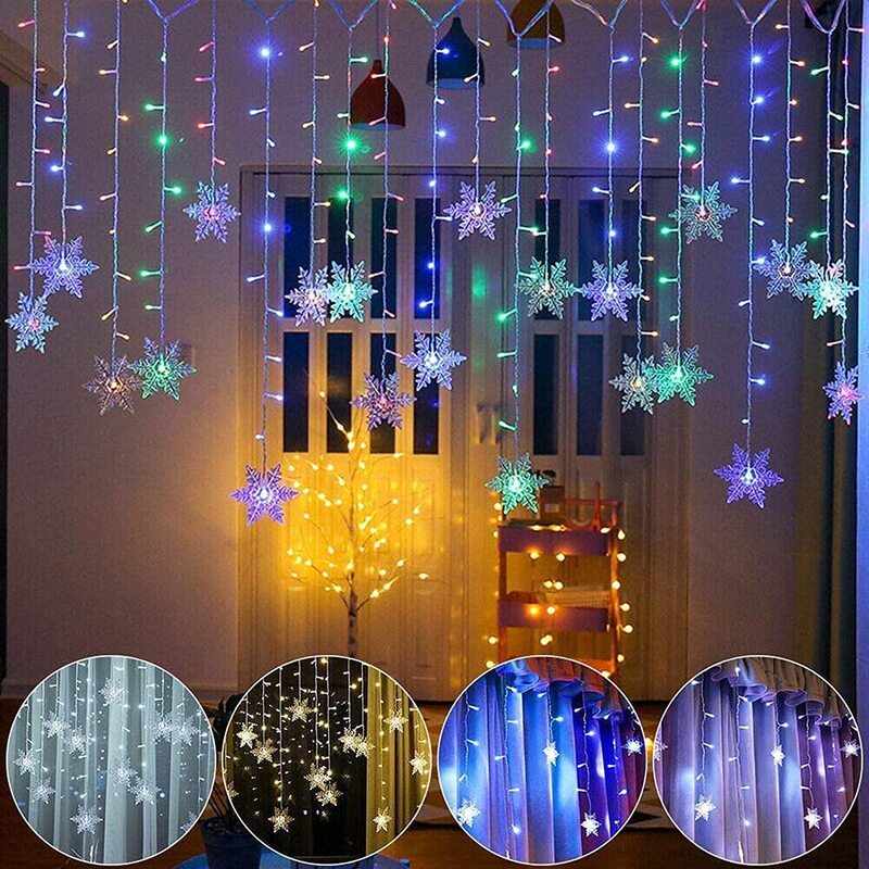 Snowflakes LED ستارة سلسلة أضواء 3.5M 16 شرائط أضواء نافذة عيد الميلاد مع 8 أوضاع ضوء الجنية أدى الثلج الجليد الستار أكاليل العام الجديد 2024 لحفل الزفاف / عيد الميلاد / الصفحة الرئيسية / غرفة / داخلي / ديكور غرفة النو
